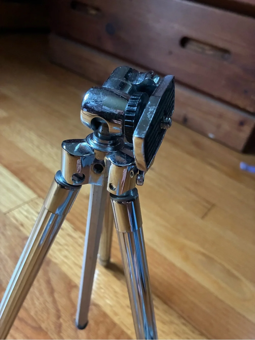 Compact Chrome Camera Tripod with Black Carry Case